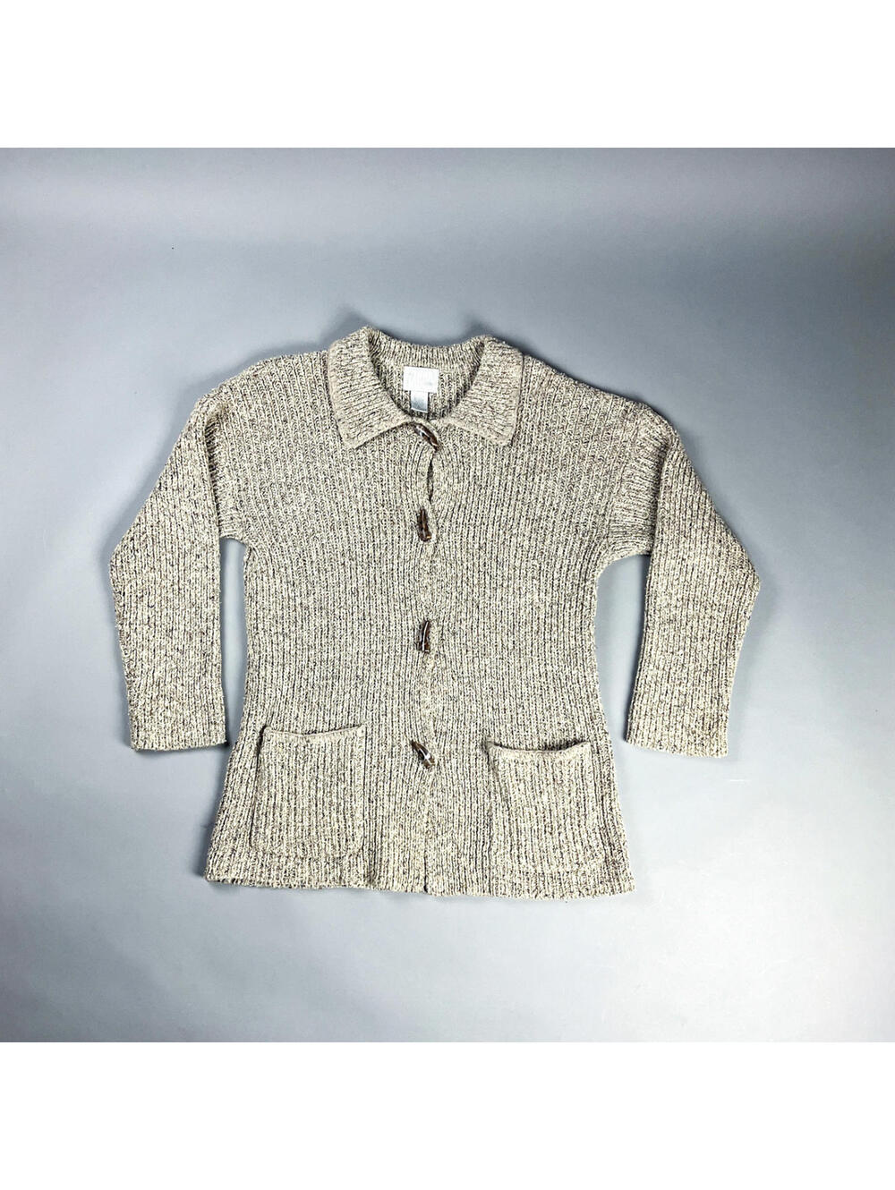 Vintage Knit Cardigan | Neutral Tone Button-Up Women's Sweater with Pockets